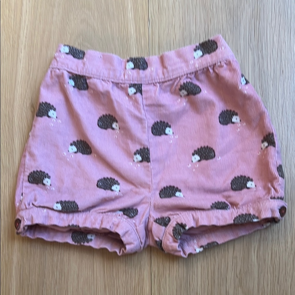 Baby Boden Pink Hedgehog Print Corduroy Shorts size 12-18